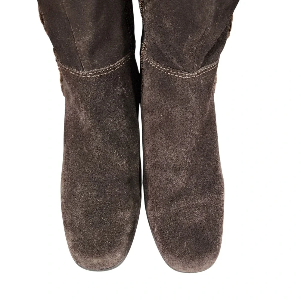 Bandolino Knee High Boot 7M Women Yoelia Brown Suede Faux Fur Lined‎ Wedge 15